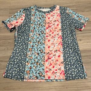 SHEIN Floral Patchwork Blouse - Blue, Pink, White Large